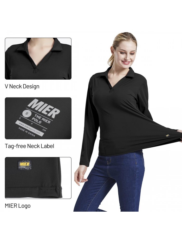 Polo Shirt for Women Long Sleeve Golf Top Moisture Wicking Collared V Neck Casual T Shirt 