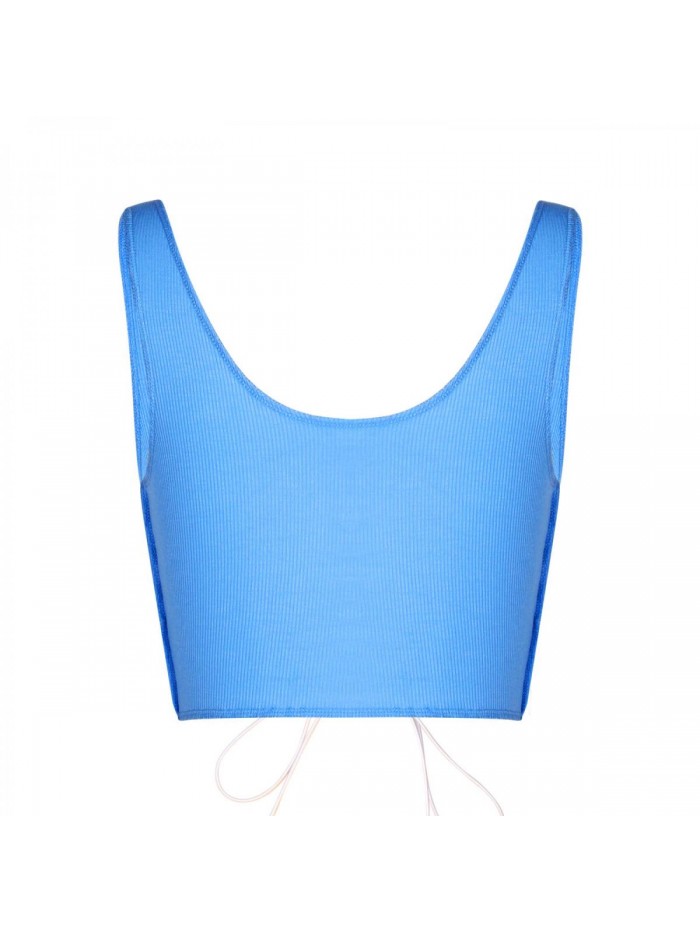 Sexy Hollow Out Camisole Crop Tops Front Lace Up Slim Fitted Ribbed Shirts Vest Streetwear 