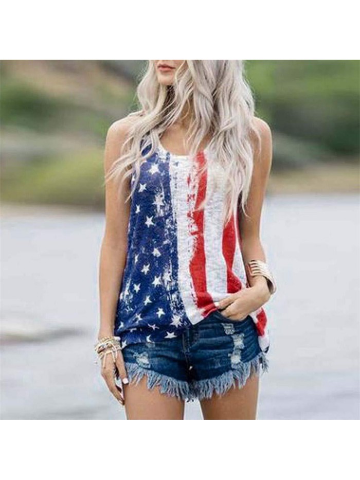 Women Summer Pocket Vest Fashion Leisure Flag Blouse Sleeveless T Shirt 