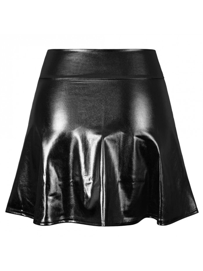 Women's Metallic Skirt Shiny Holographic Y2k Party Flared Pleated Skater Skirts 