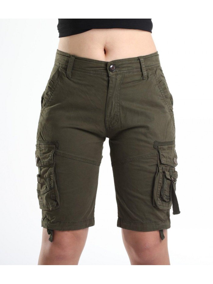 Women's Cotton Relaxed Fit Casual Multi-Pocket Bermuda Cargo Shorts 