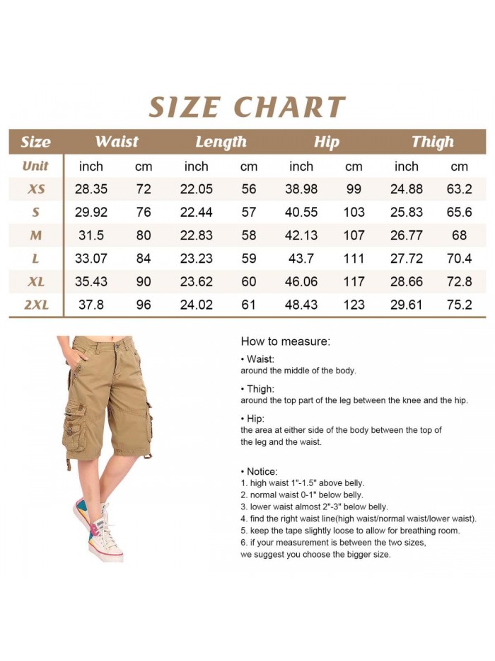 Women's Casual Loose Fit Multi-Pockets Twill Bermuda Cargo Shorts 