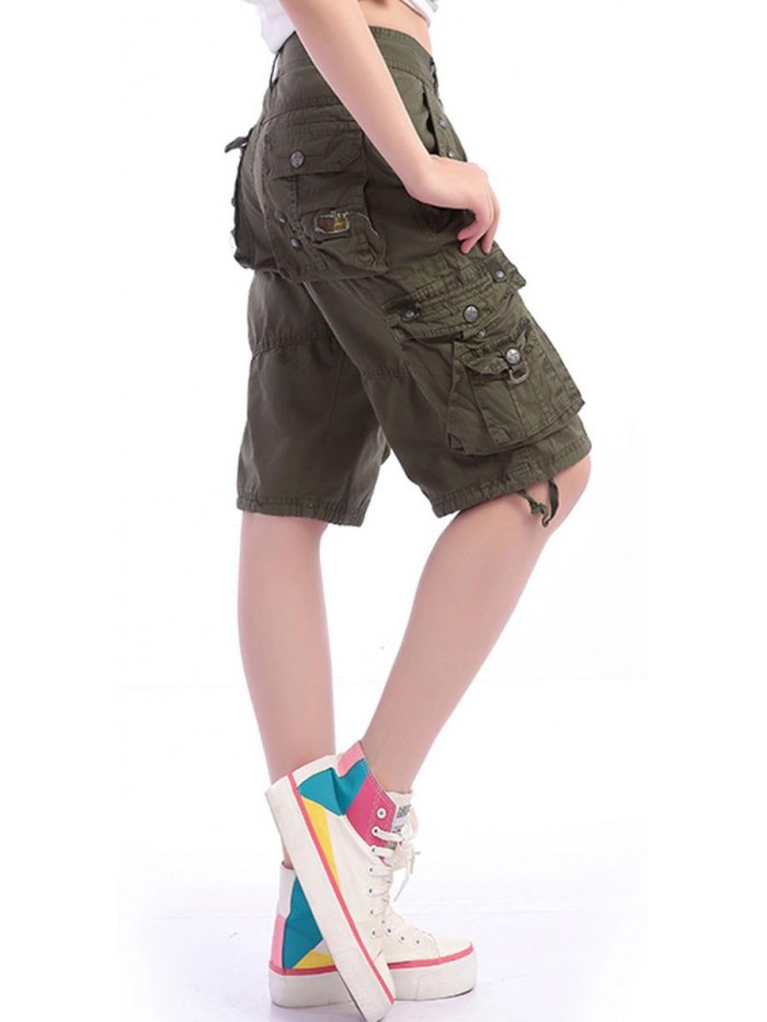 Women's Casual Loose Fit Multi-Pockets Twill Bermuda Cargo Shorts 