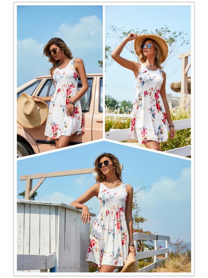 Summer Dresses for Women 2022 Stretchy Sun Dress Tank Dresses with Pockets 