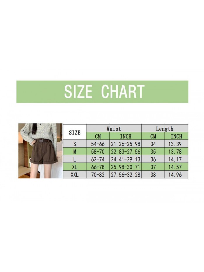 Belted Corduroy Shorts Casual Straight Leg High Waist Cuffed Hem Corduroy Shorts with Pockets 