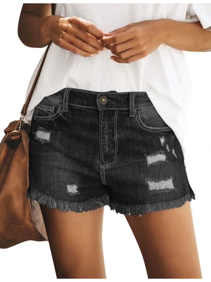 Women's Casual Summer Ripped Washed Distressed Stretch Denim Jean Shorts 