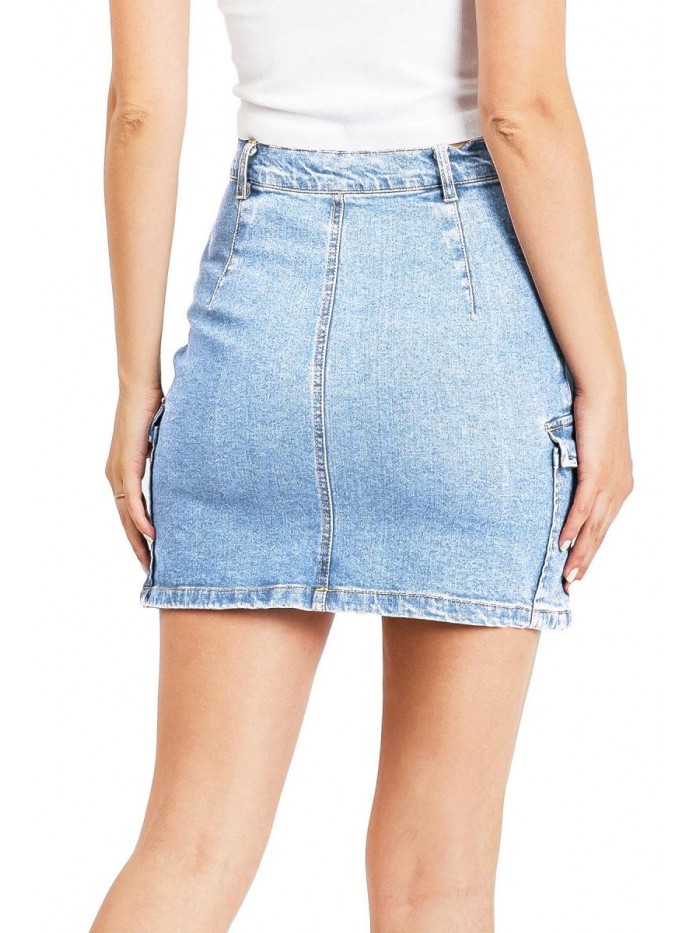 Tree Women's Juniors Cargo Denim Mini Skirt 