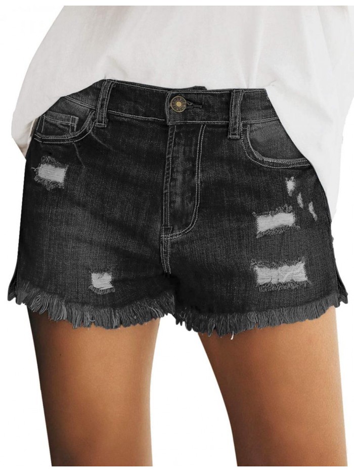 Women's Casual Summer Ripped Washed Distressed Stretch Denim Jean Shorts 