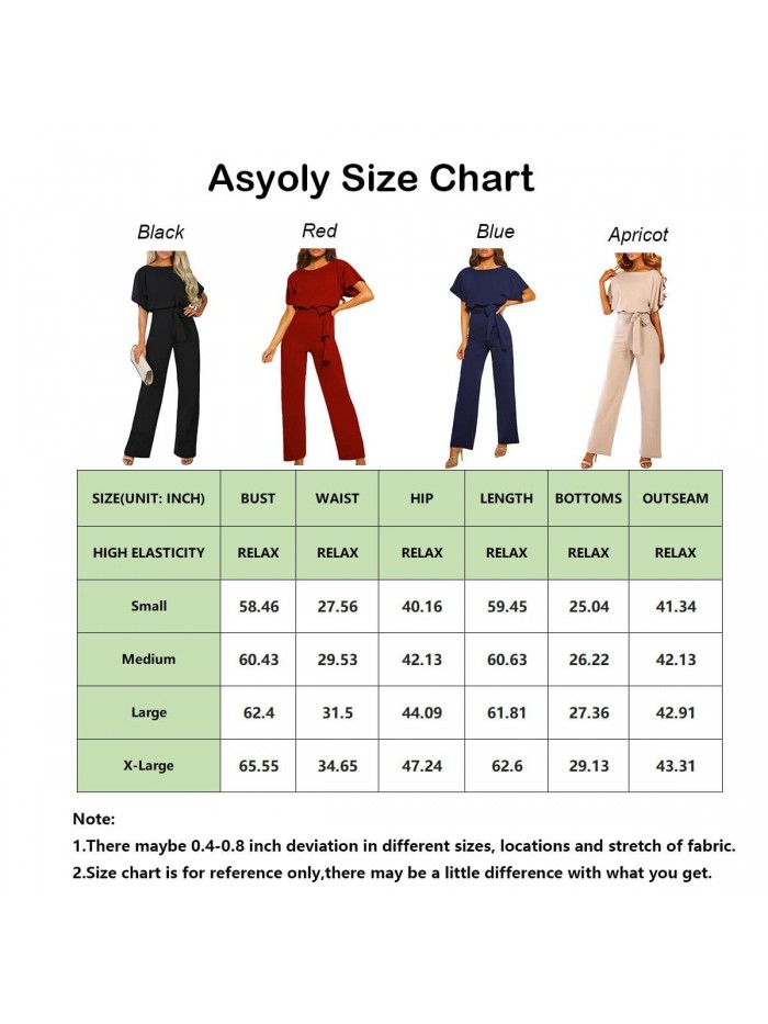 Jumpsuits for Women Casual Loose Batwing Sleeve Crewneck Rompers Long Pants Belted Wide Legs Overall S-XL 