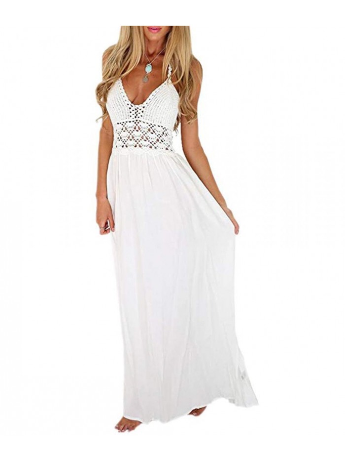 Women's Beach Crochet Backless Bohemian Halter Maxi Long Dress 