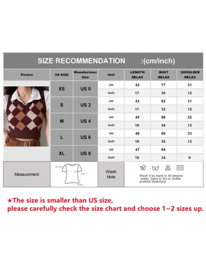 Argyle Sweater Vest Women Y2K Plaid Knitted Streetwear Preppy Style V Neck Crop Knitwear Tank Top for Girl 