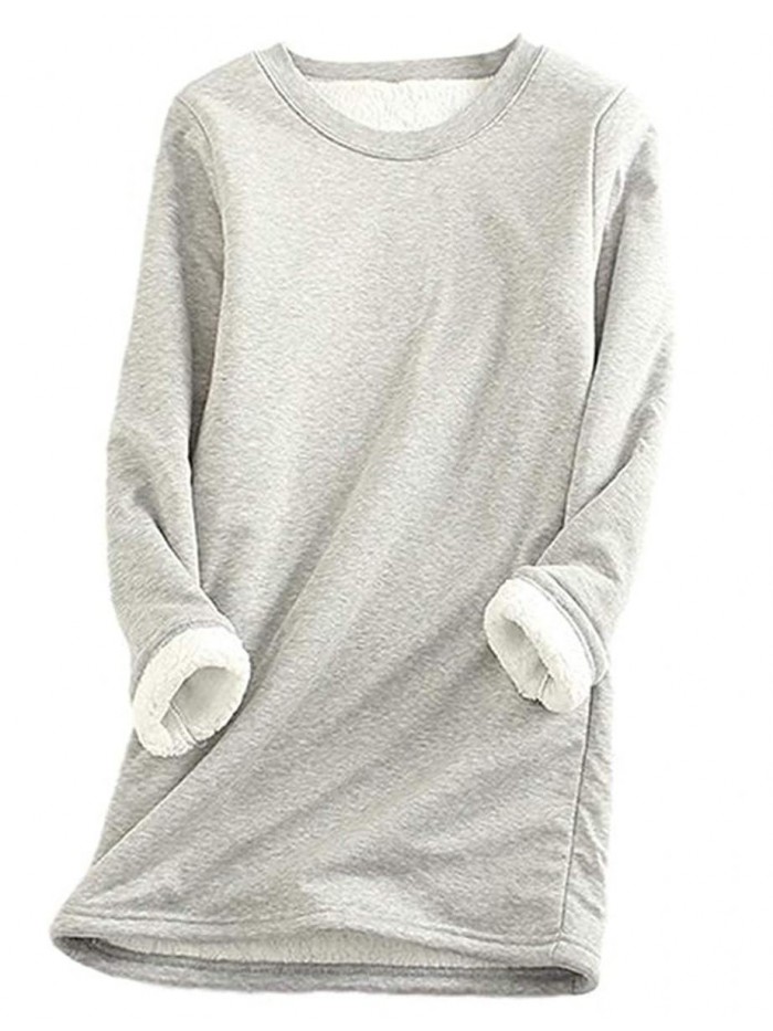 Women Warm Sherpa Lined Fleece Crewneck Sport Sweatshirt Pullover Loungewear 