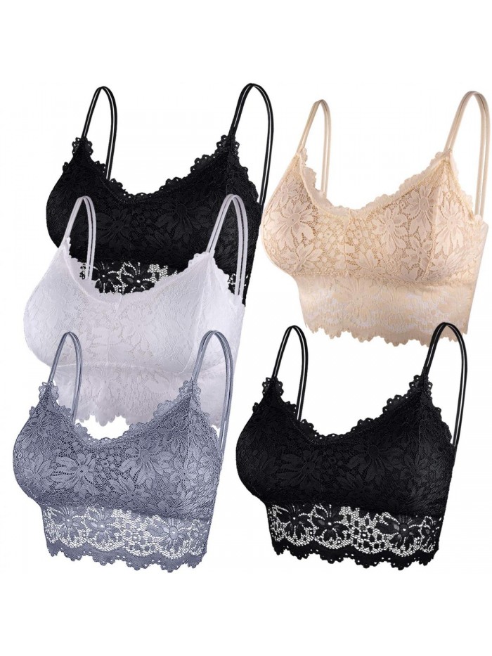 5 Pcs Lace Bralettes for Women Bralette Padded Lace Bandeau Bra 