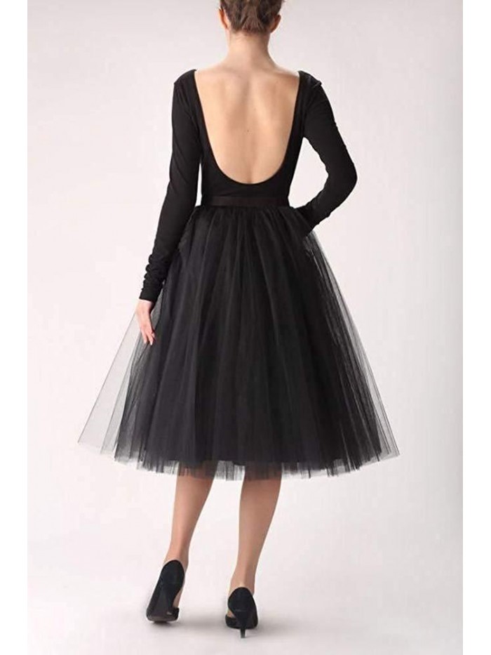 5 Layers Tulle Skirt - Tea Length High Waist Bridal Midi Skirt Tutu forWedding Party Evening 