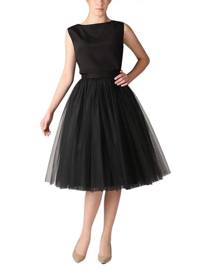 5 Layers Tulle Skirt - Tea Length High Waist Bridal Midi Skirt Tutu forWedding Party Evening 