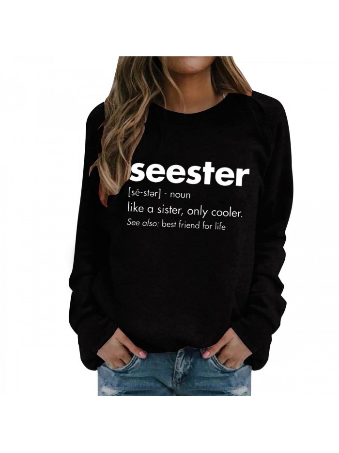 Sweatshirt for Women Seester Worlds Graphic Shirt Crewneck Pullover Long Sleeve Shirts Lightweight Tops 