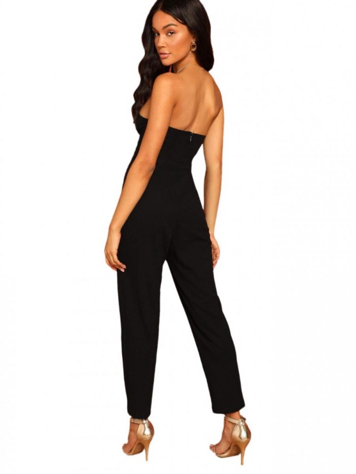 Women's Elegant Sweetheart Neck Strapless Stretchy Party Romper Jumpsuit 