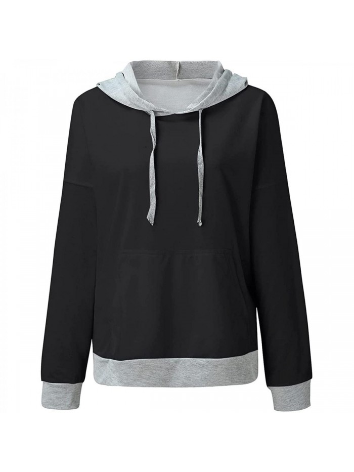 Sweaters for Women Women Oversized Pullover Hoodies Color Block Drawstring Casual Long Sweatshirt 