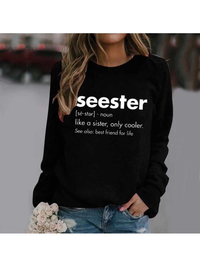 Sweatshirt for Women Seester Worlds Graphic Shirt Crewneck Pullover Long Sleeve Shirts Lightweight Tops 