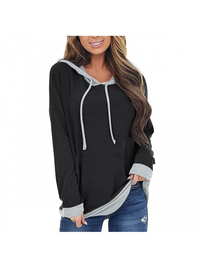 Sweaters for Women Women Oversized Pullover Hoodies Color Block Drawstring Casual Long Sweatshirt 