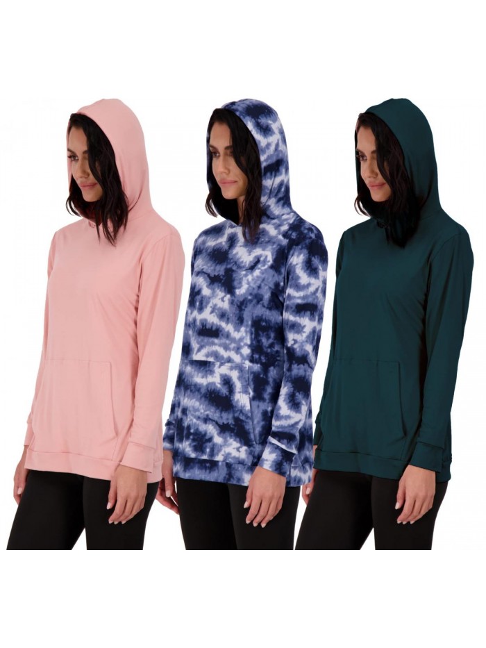 Pack: Women's Dry Fit Long-Sleeve Hoodie Pullover Sweatshirt With Kangaroo Pocket – Workout Active Lounge Casual 