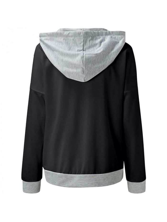 Sweaters for Women Women Oversized Pullover Hoodies Color Block Drawstring Casual Long Sweatshirt 