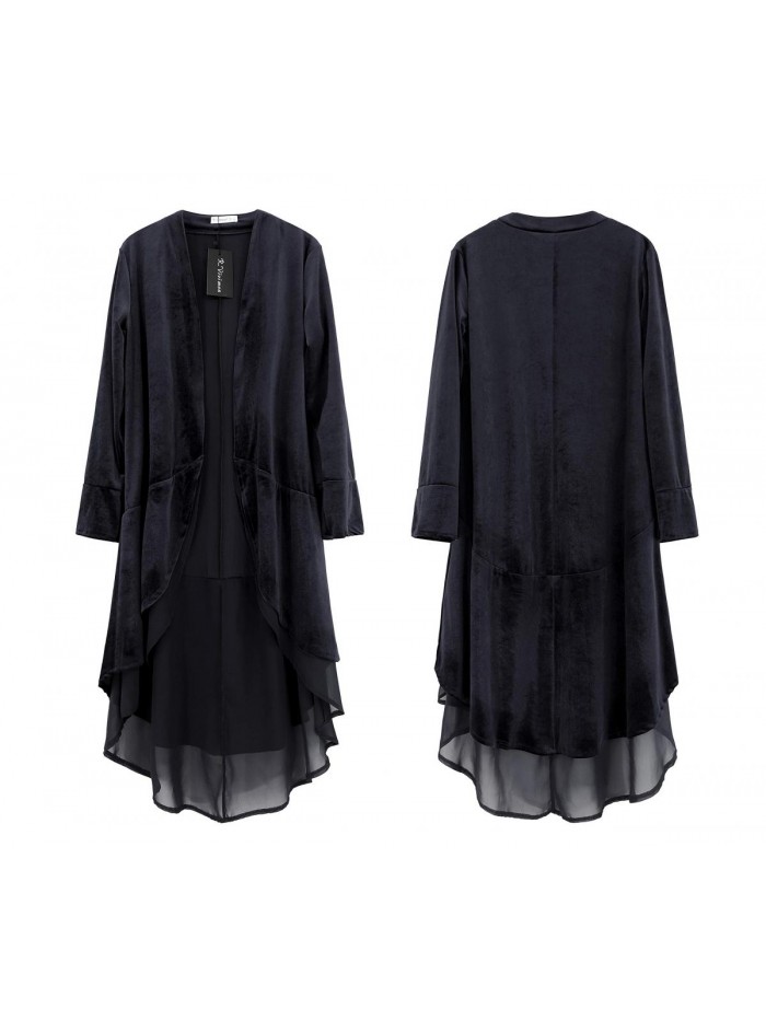 Womens Ruffled Asymmetric Long Velvet Blazers Coat Casual Jackets 