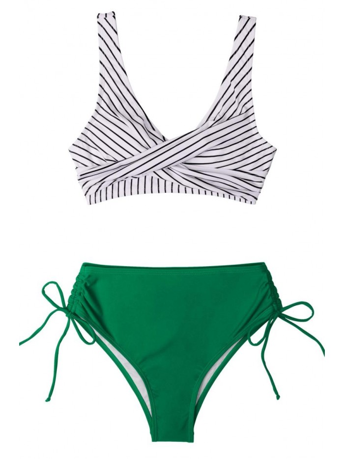 Women's Bikini Swimsuit Front Cross Lace Up Two Piece Bathing Suit 