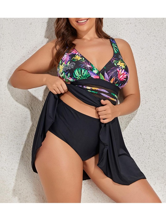 Plus Size Swimdress for Women Two Piece Tankini Tummy Control Swimsuit Bathing Suit 