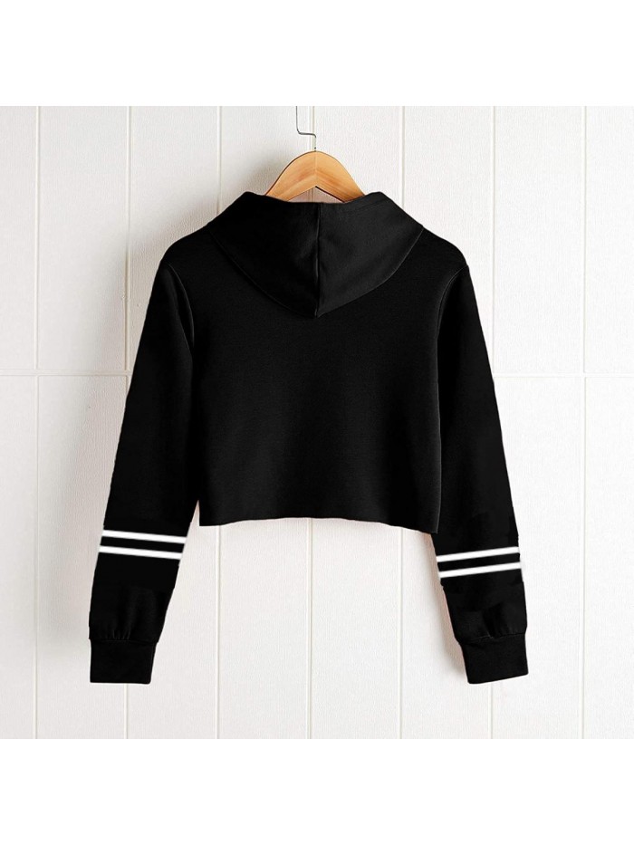 Tops Sweatshirt for Women, Moriah Elizabeth Merch Pullover Cropped Hoodie Workout Striped Sleeve Drawstring Sweatshirt 