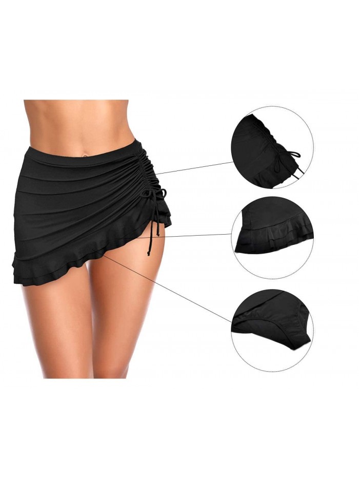 Women's Swimdress Ruffle Swim Skirt Side Pull Tie Swimsuit Bottom 