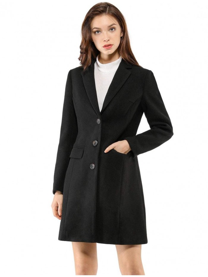 K Women's Notched Lapel Single Breasted Outwear Winter Coat 