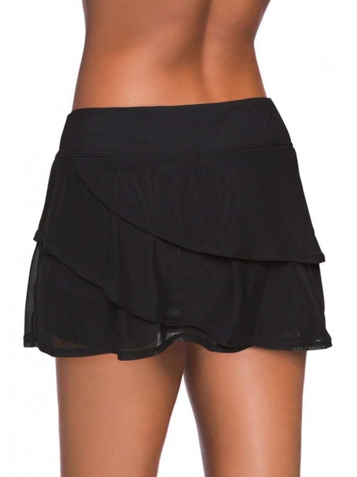 Women's Waistband Layered Swimdress Ruffle Swim Skirt Swimsuit Bottom 