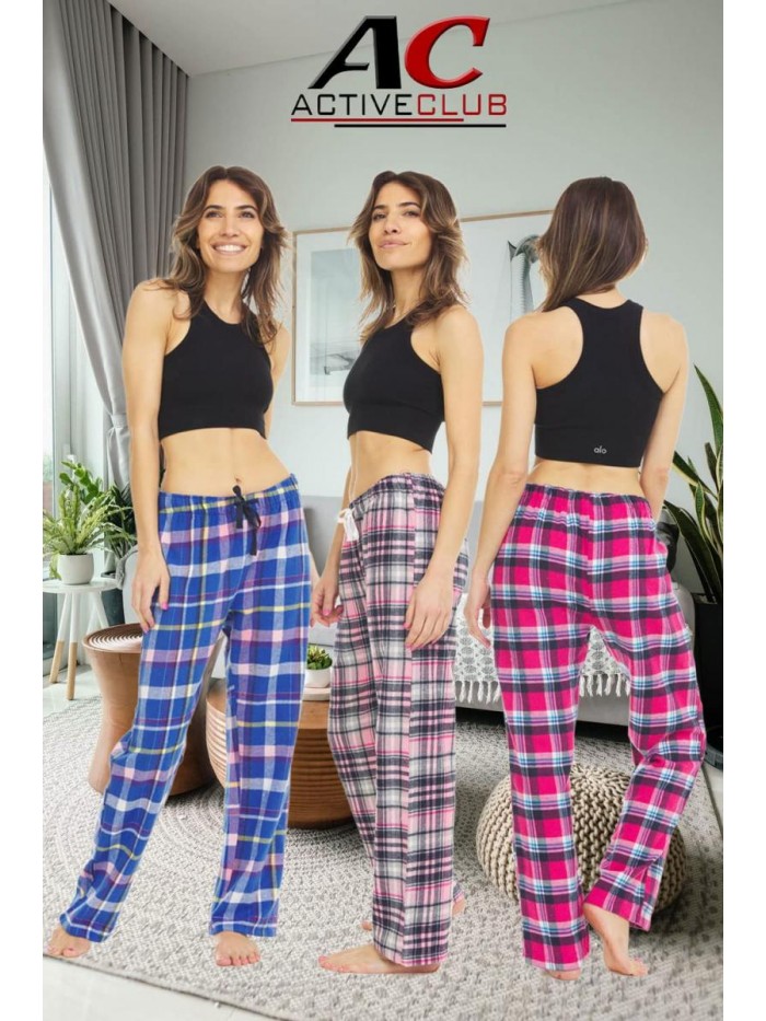 Pants for Women-Flannel Plaid Pants for Women-Plus 3 Pack 