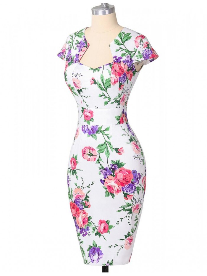 KARIN Vintage Floral Cocktail Dress Cap Sleeve Retro Vintage Pencil Dress… 