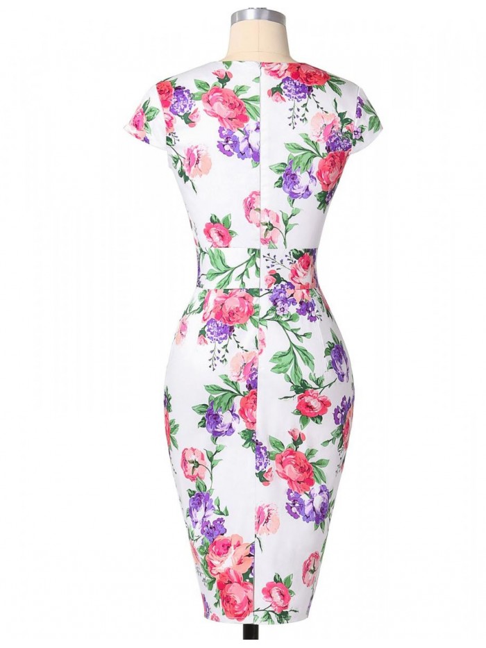 KARIN Vintage Floral Cocktail Dress Cap Sleeve Retro Vintage Pencil Dress… 