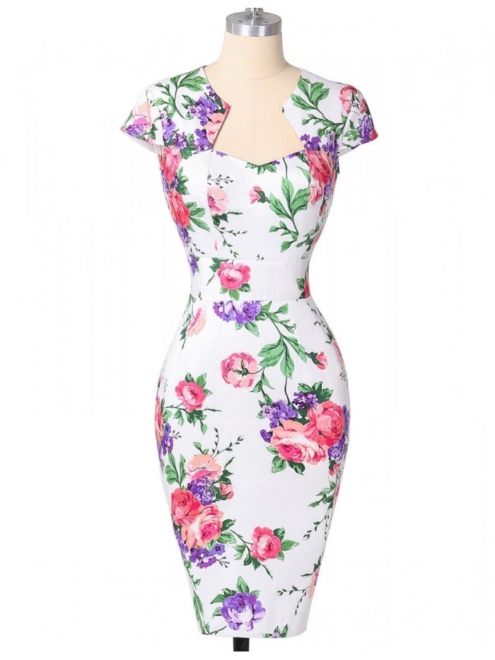 KARIN Vintage Floral Cocktail Dress Cap Sleeve Retro Vintage Pencil Dress… 