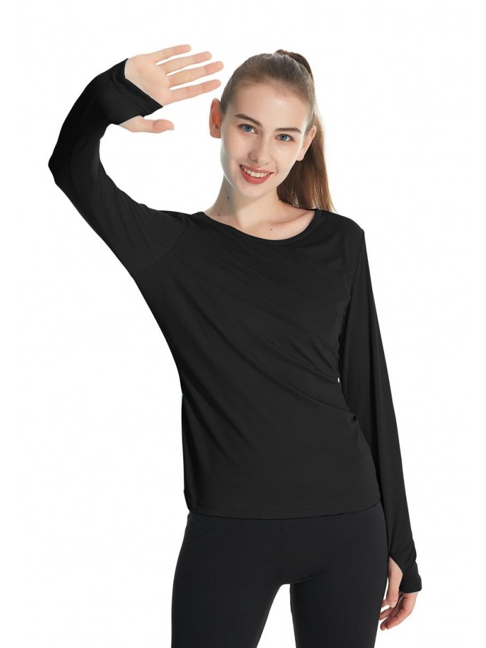 Running Tops for Women Long Sleeve UPF 50+ UV Sun Protection Shirt O Neck Quick Dry Rash Guard T-Shirt with Thumbholes 