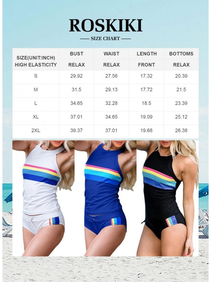 Women's Sleeveless Rainbow Swimsuit Surfing Swimwear Retro Tankini 