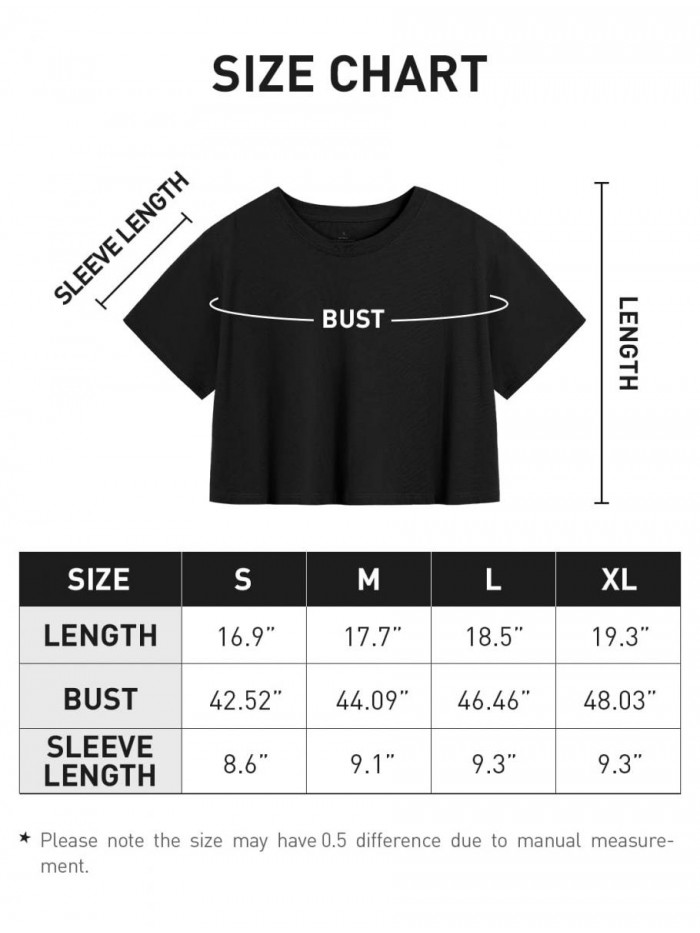 Pyro 4-Pack Women's Cotton Crop T-Shirts Short Sleeve Solid Cropped Athletic Top Round Neck Casual Workout Yoga Tees 