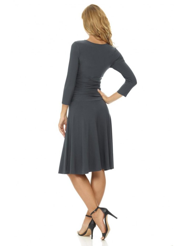 Women's Slimming 3/4 Sleeve Fit-and-Flare Crossover Tummy Control Dress 