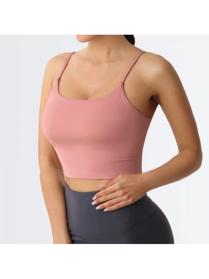 Desol Adjustable Women Longline Strappy Sports Bra, Criss Cross Back Padded Crop Top Medium Support Running Workout Yoga Tank