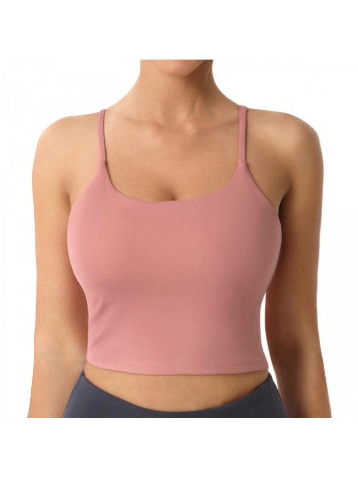 Desol Adjustable Women Longline Strappy Sports Bra, Criss Cross Back Padded Crop Top Medium Support Running Workout Yoga Tank