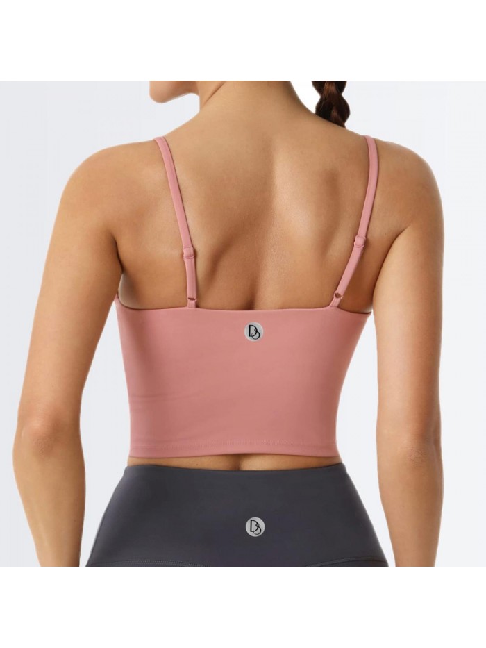 Desol Adjustable Women Longline Strappy Sports Bra, Criss Cross Back Padded Crop Top Medium Support Running Workout Yoga Tank