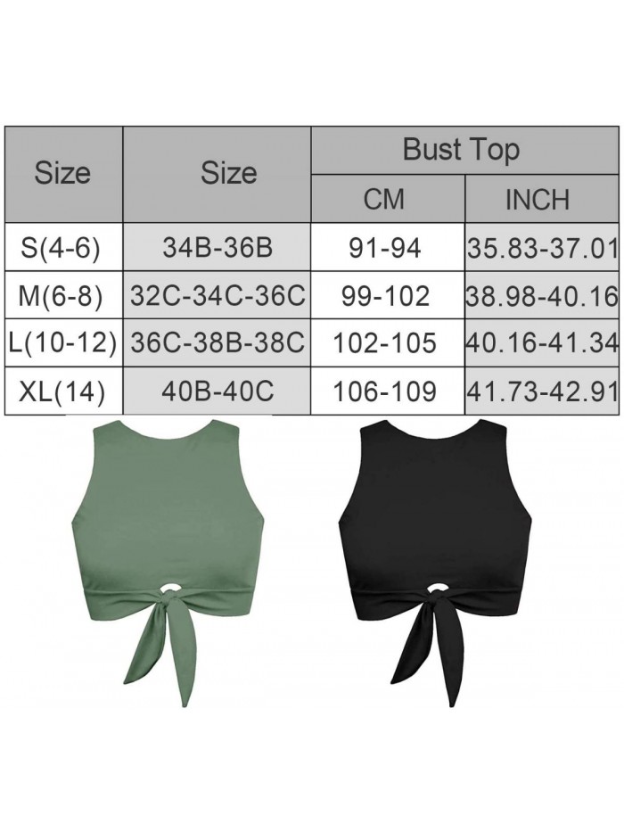 Balasami Women's Cut Out Tie Knot Front Scoop High Neck Tank Crop Top Bikini Swimsuit Top Only