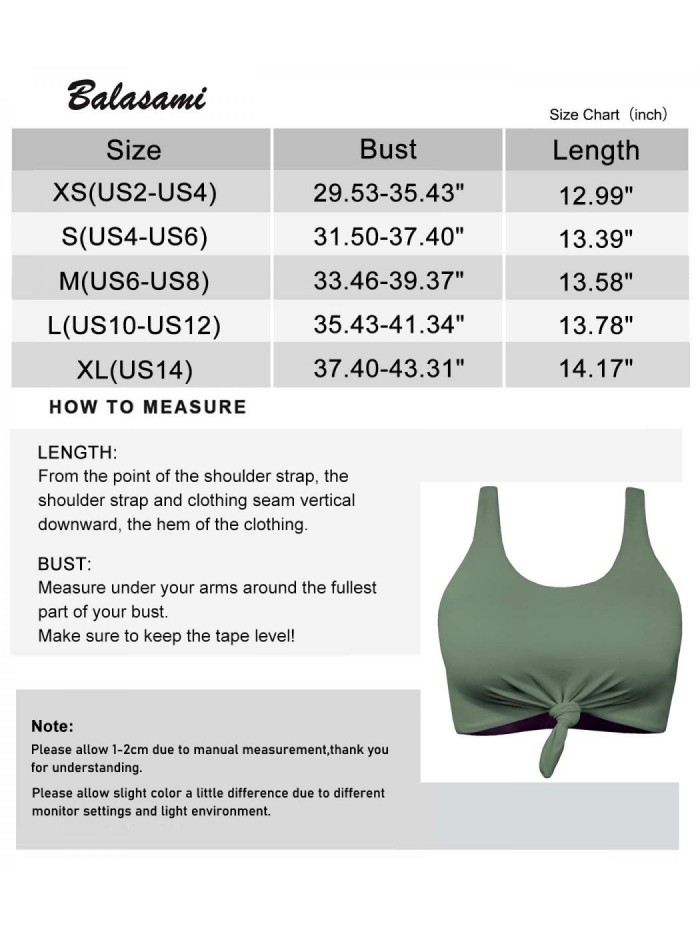 Balasami Women's Retro Scoop Neck Tie Knot Graphic Print Padded Tank Crop Top Full Coverage Bikini Swimsuit Top Only