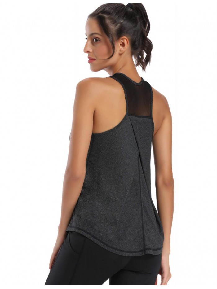 Aeuui Workout Tops for Women Mesh Racerback Tank Yoga Shirts Gym Clothes