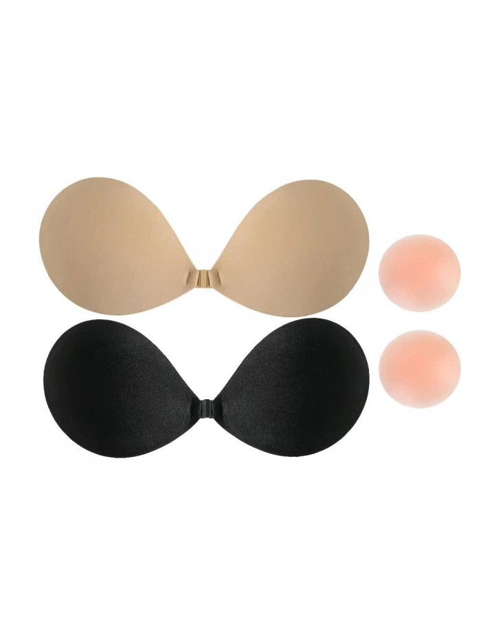 Strapless Sticky Bra Invisible Bra Push up Bra Women's Reusable Silicone Nipple 2 Pairs 