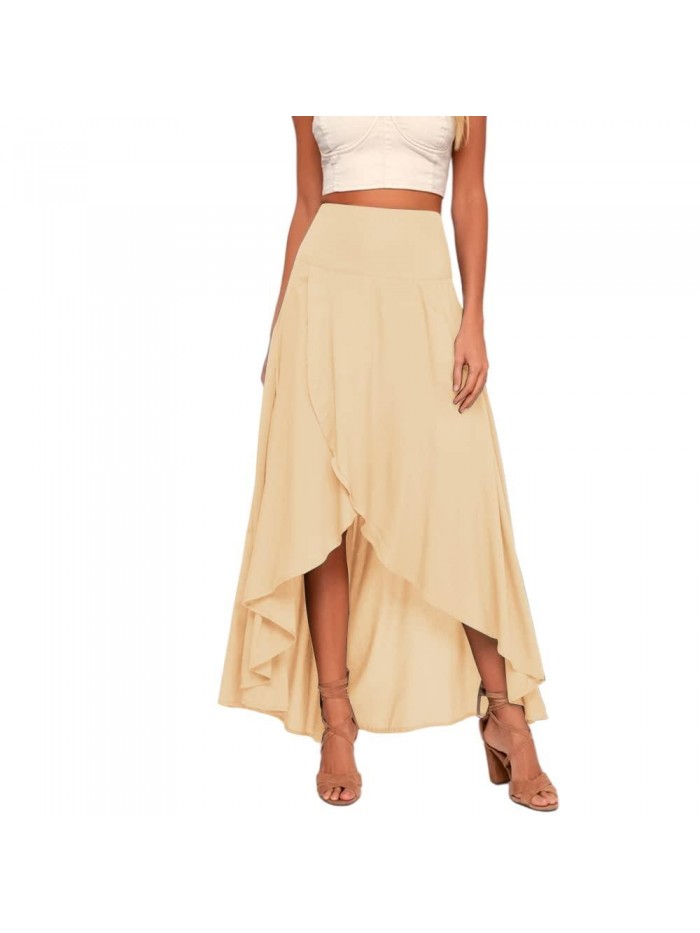 High Low Maxi Skirts Asymmetrical Elastic High Waist Long Draped Tulip Hem Skirt 