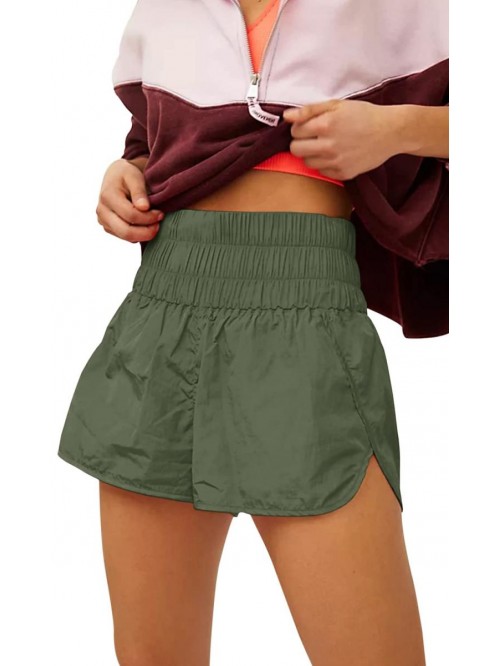 Running Shorts Smocked High Waist Athletic Gym Wor...